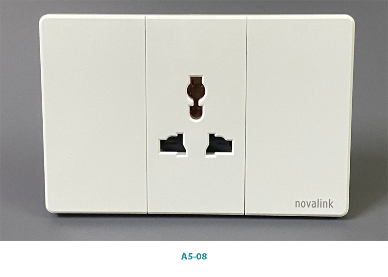 Mặt ổ cắm đơn 3 chấu đa năng novalink mã A5-08 công xuất 15A điện áp 220V-250V cao cấp