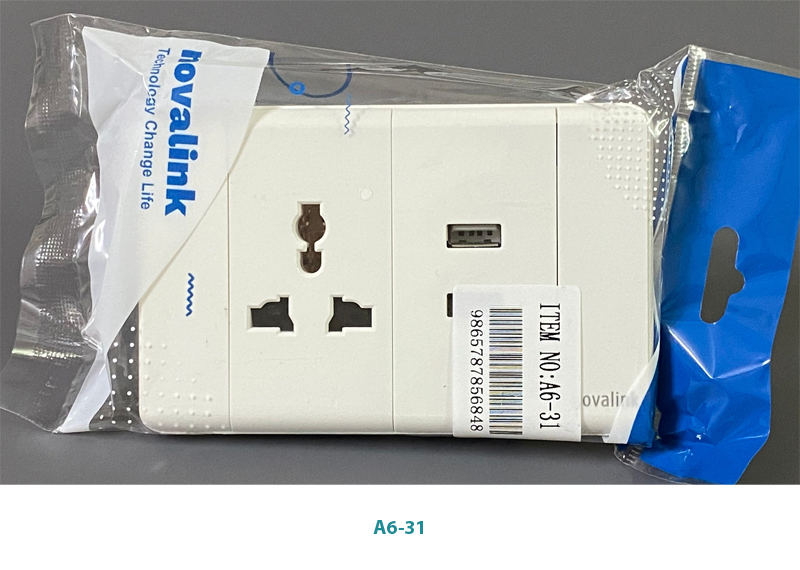 Bộ mặt ổ điện đơn 3 chấu đa năng + 2 USB sạc Novalink A6-31 cao cấp