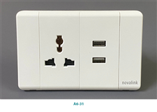 Bộ mặt ổ điện đơn 3 chấu đa năng + 2 USB sạc Novalink A6-31 cao cấp