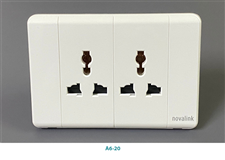 Mặt ổ điện đôi 3 châu đa năng 16A novalink A6-20 cao cấp màu trắng sứ